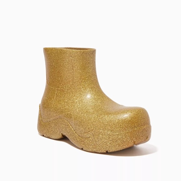 BOTTEGA VENETA Puddle Glitter Monobloc Chelsea Rubber Boots Gold Sz 39 EU/9 US - Picture 3 of 13